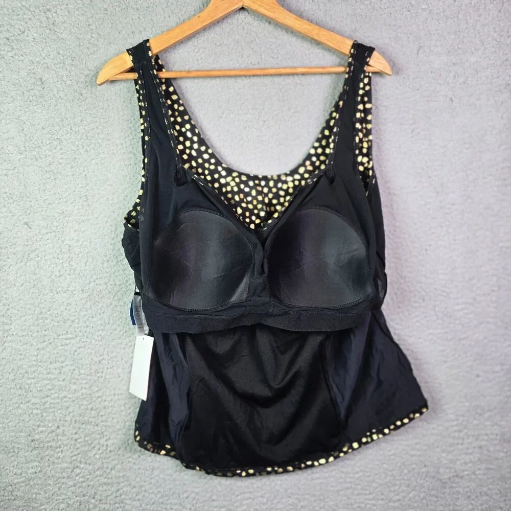 Swimsuits For All Tankini Top Black Gold 28 Ruched Supportive Swimwear New